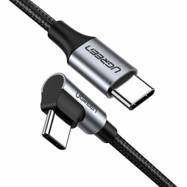 Winkelkabel USB Typ C auf USB Typ C Schnellladekabel 60W in Schwarz-Grau 1m