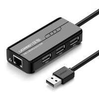 Adapter HUB in Schwarz USB-A auf Ethernet(RJ45) und...