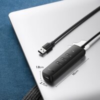 Adapter HUB USB Typ A Splitter auf 4x USB 3.2 Gen 1 in Schwarz