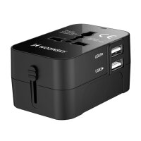 Reiseadapter universal 24W EU / US / AUS / UK / 2x USB-A in Schwarz