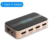 1 In 4 Out HDMI Splitter 4K 30Hz Gold Aluminium Legierung...