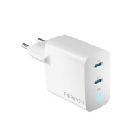 GaN Schnellladegerät 40W Wandladegerät 2x USB-C Anschluss PD, QC in Weiß