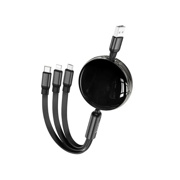 3in1 Kabel USB A kompatibel mit iPhone/ Micro USB/ Typ C 2A 1m in Schwarz