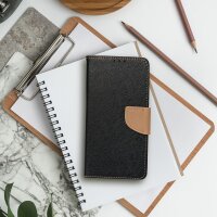 Buch Tasche "Fancy" Standfunktion kompatibel mit iPhone 16 Schwarz-Gold