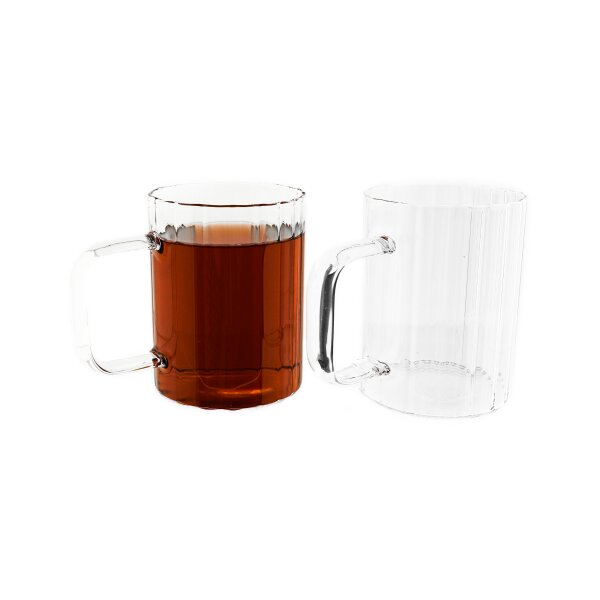 Gläser-Set mit Henkel 350 ml transparent Riffle Design Tee- Kaffeegläser