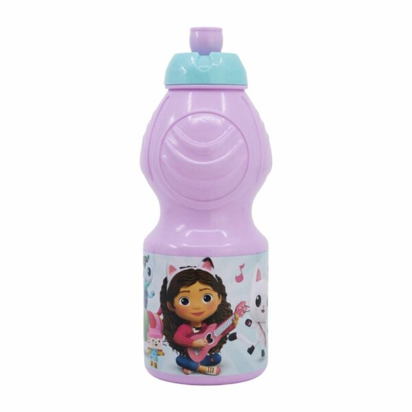 Pinke Trinkflasche 400 ml für Kinder mit einer Zeichentrickfigur - Sportflasche mit Anti-Tropf-Verschluss