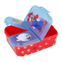 Brotdose für Kinder mit 3 Fächer Super Mario Lunchbox Blau-Rot Frühstücksbox