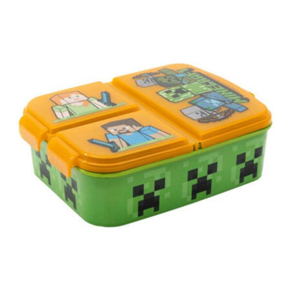 Brotdose für Kinder mit 3 Fächer Minecraft Lunchbox Orange-Grün Frühstücksbox