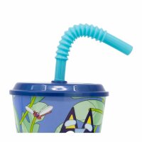 Niedlicher Wasserbecher für Kinder 430 ml - Wasserbecher Blau mit Strohhalm