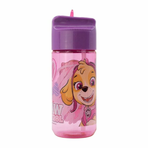 430 ml Pinke Trinkflasche für Kinder - Wasser-Trinkflasche mit Strohhalm für kleine Abenteurer