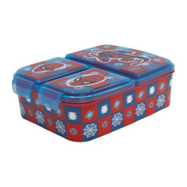 Brotdose für Kinder mit 3 Fächer Spiderman Lunchbox Blau-Rot Frühstücksbox