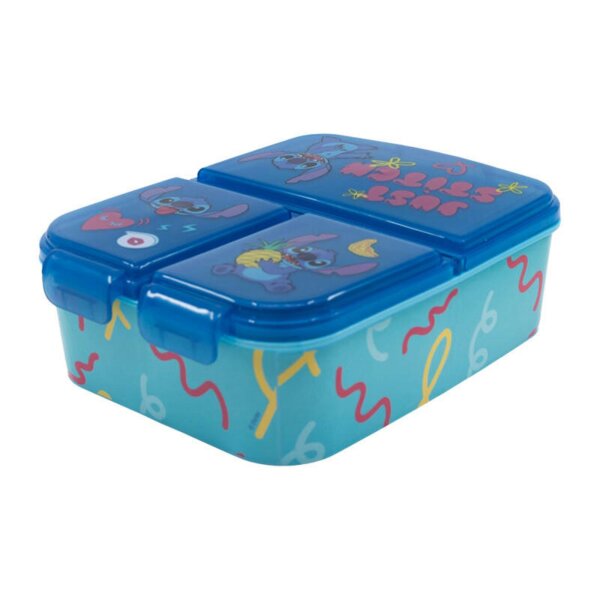 Brotdose mit 3 Fächer Lilo&Stitch Lunchbox in Blau Frühstücksbox für Kinder