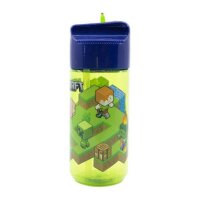 Wasserflasche mit Strohhalm für Kinder Trinkflasche Minecraft Grün-Blau 430ml