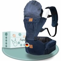 Atmungsaktive Babytrage ab dem 3. Lebensmonat - Mit Sonnenschutz und Seitentaschen - Verstellbare Multipositionstrage bis zu 20 kg