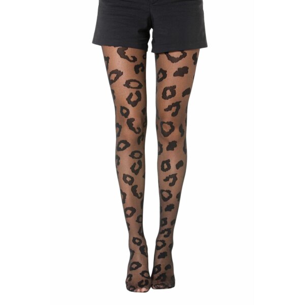 Schwarze Strumpfhose 40 Den mit Leopardenmotiv – Wild und Stilvoll