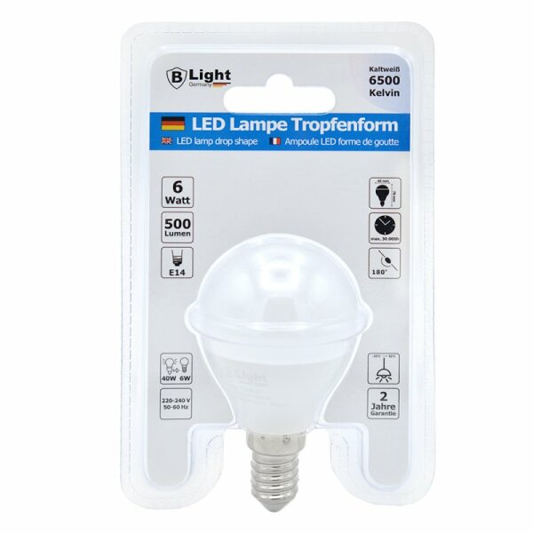 LED Lampe E-14 Tropfenform 6 Watt - kaltweiß (6500 K)