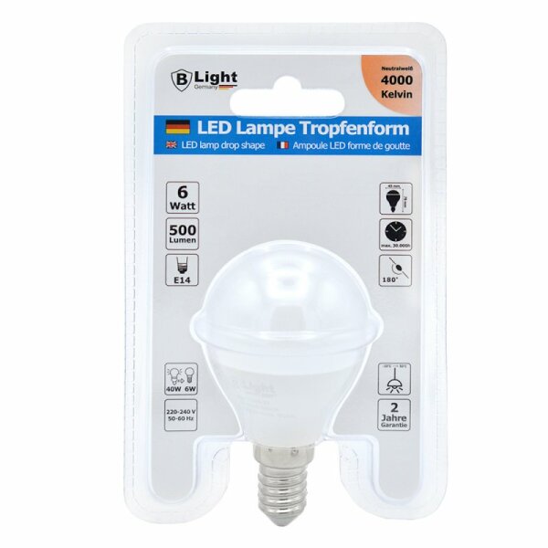 LED Lampe E-14 Tropfenform 6 Watt - neutralweiß (4000 K)