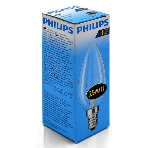 10er Pack PHILIPS E-14 Glühlampe KERZE - 25 Watt - klar