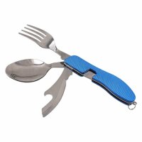 Campingbesteck / Feldbesteck 4in1 klappbar im Blister - Blau