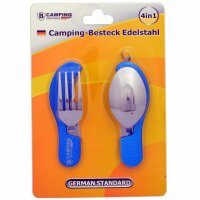 Campingbesteck / Feldbesteck 4in1 klappbar im Blister - Blau