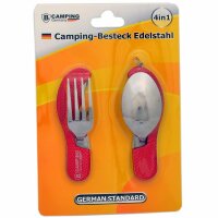 Campingbesteck / Feldbesteck 4in1 klappbar im Blister - Rot