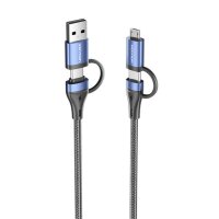 4 in 1 Ladekabel USB 2.0 Kabel mit 3 Anschlüssen (2x USB-C, micro-USB, USB-A)  in Schwarz 1m