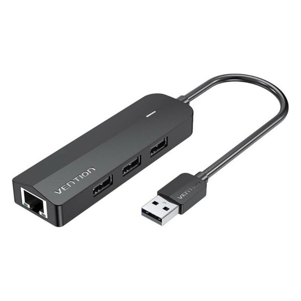 Hub USB 2.0 3-Port mit Ethernet-Adapter 100Mbps Vention CHPBB 0,15m, Schwarz