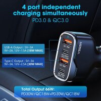 Autoladegerät 2 x USB A + 2 x Typ C - Ladeadapter...