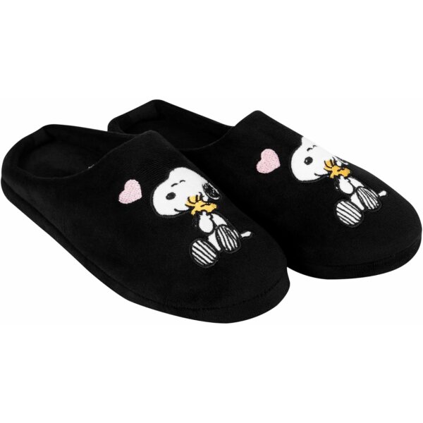 United Labels The Peanuts Hausschuhe für Damen Snoopy Design Puschen Slipper Pantoffeln Schwarz