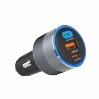 FORCELL F-ENERGY Alu Autoladegerät 2 x Typ C + USB A PD QC4.0 SFC2.0 3A 85W grau