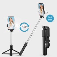 Selfie-Stick mit rundem LED-Licht - Teleskopstativ 0,71 m Schwarz