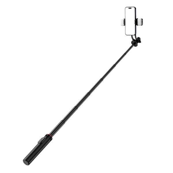 Selfie Stick mit Dual-Licht und Telefonhalter - Teleskopstativ 1,3 m aus Aluminiumlegierung in Schwarz