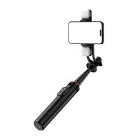 Selfie Stick mit Dual-Licht und Telefonhalter - Teleskopstativ 1,3 m aus Aluminiumlegierung in Schwarz