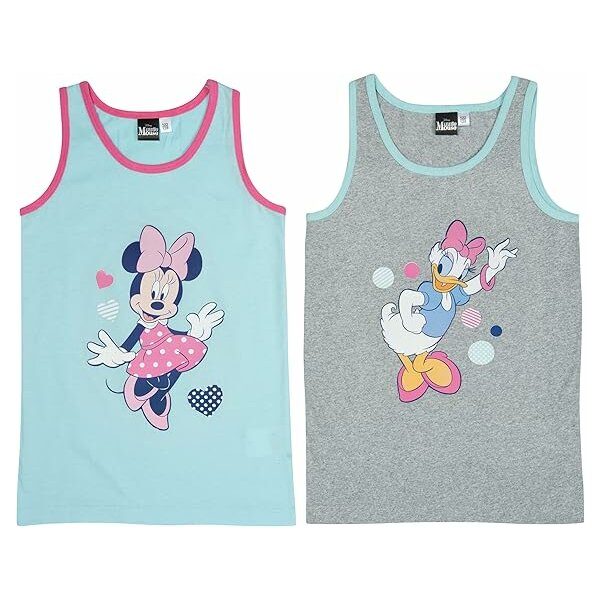 Disney Unterhemd für Mädchen - Minnie & Daisy Kinder Tank Top Hemdchen Blau/Grau (2er Pack)