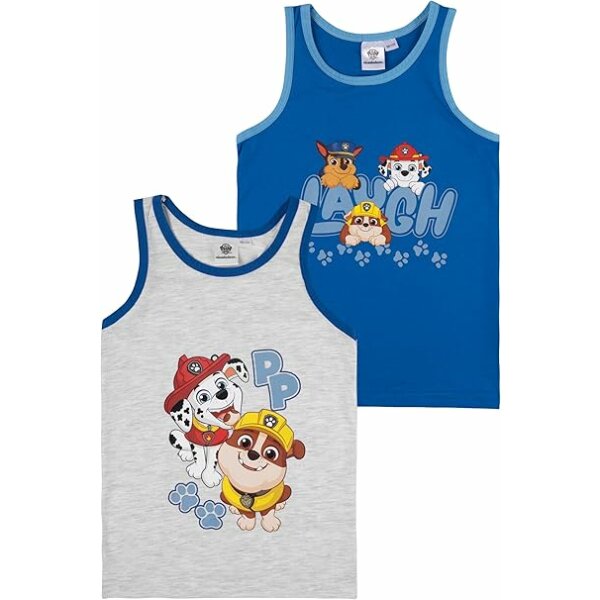 Paw Patrol Unterhemd für Jungen - Kinder Tank Top Hemdchen Unterwäsche Blau/Grau (2er Pack)