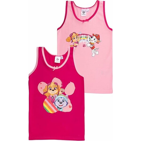 Paw Patrol Unterhemd für Mädchen - Kinder Tank Top Hemdchen Unterwäsche Rosa/Rot (2er Pack)