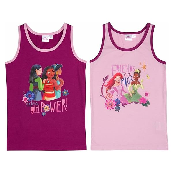 Disney Princess Unterhemd für Mädchen Hemdchen Tank Top Unterwäsche Lila/Rosa (2er Pack)