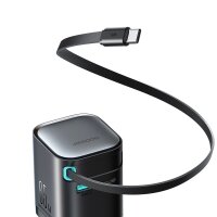 Ladegerät mit einer Leistung von bis zu 65 W mit USB-A- und USB-C-Anschlüssen und einem integrierten USB-C-Kabel – Schwarz