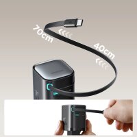 Ladegerät mit einer Leistung von bis zu 65 W mit USB-A- und USB-C-Anschlüssen und einem integrierten USB-C-Kabel – Schwarz