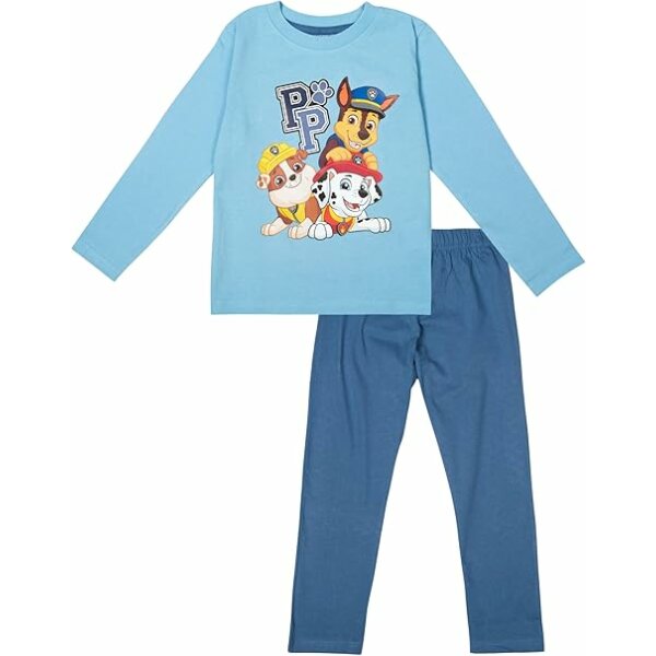 Paw Patrol Schlafanzug für Jungen - Kinder Pyjama Set Langarm Oberteil mit Hose Blau