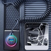 3-in-1-Schnellladegerät fürs Auto mit USB-Typ-C-Kabel, 1,6 m, 60 W - Schwarz