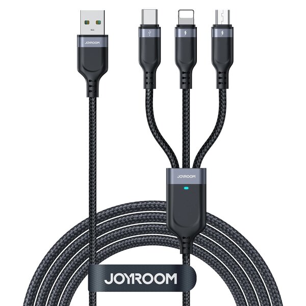 3in1 Ladekabel USB-A/USB-C/Micro-USB+kompatibel mit iPhone -Kabel 0,3 m – Schwarz