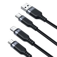 3in1 Ladekabel USB-A/USB-C/Micro-USB+kompatibel mit iPhone -Kabel 0,3 m – Schwarz