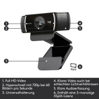 Full-HD Webcam mit 1080p/30fps - Glasobjektiv mit 78° Sichtfeld und Premium-Autofokus