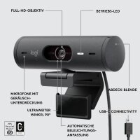 Full HD-Webcam Klemm-Halterung, Stereo-Mikrofon, Integrierte Abdeckblende - Logitech Brio 500