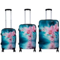 Orchideen Kofferset 3tlg mit exklusivem Designerprint - Polycarbonat Hartschalen-Kofferset