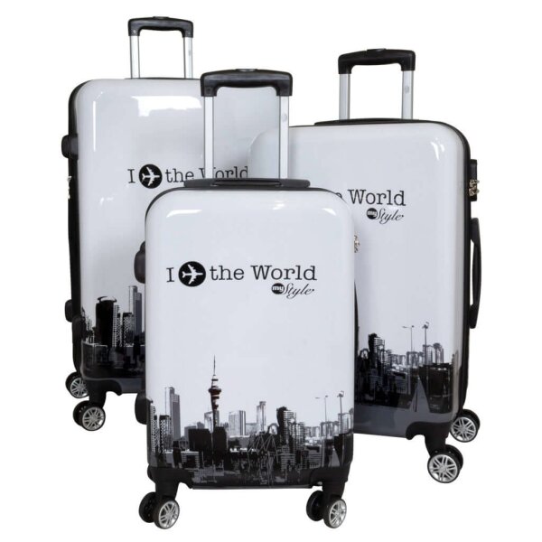 Kofferset 3tlg Fly the world weiß - Hartschalen Kofferset mit zeitlosem Design