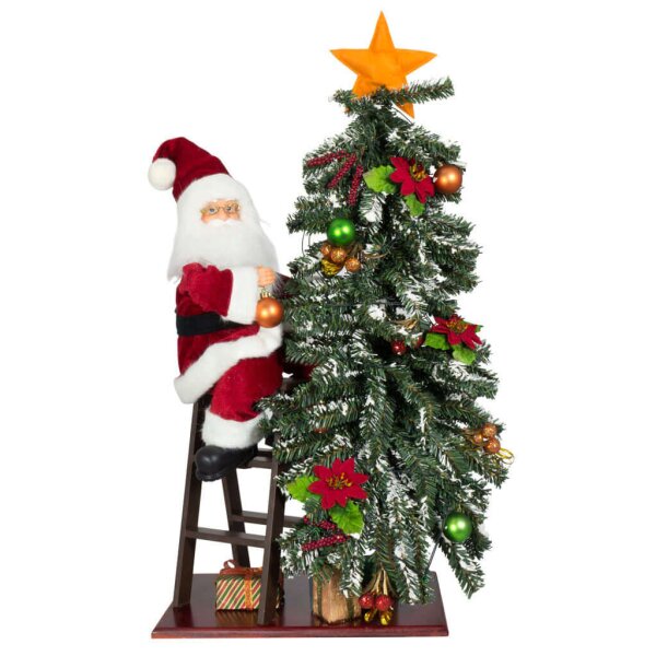 Dekorativer Weihnachtsmann mit Baum - 80cm mit LED handgefertigter Santa Claus