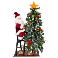 Dekorativer Weihnachtsmann mit Baum - 80cm mit LED...