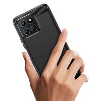 Carbon Case Hülle kompatibel mit Honor 200 flexible Silikon Carbon Hülle schwarz